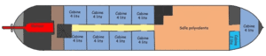 Plan de la péniche - niveau inférieur